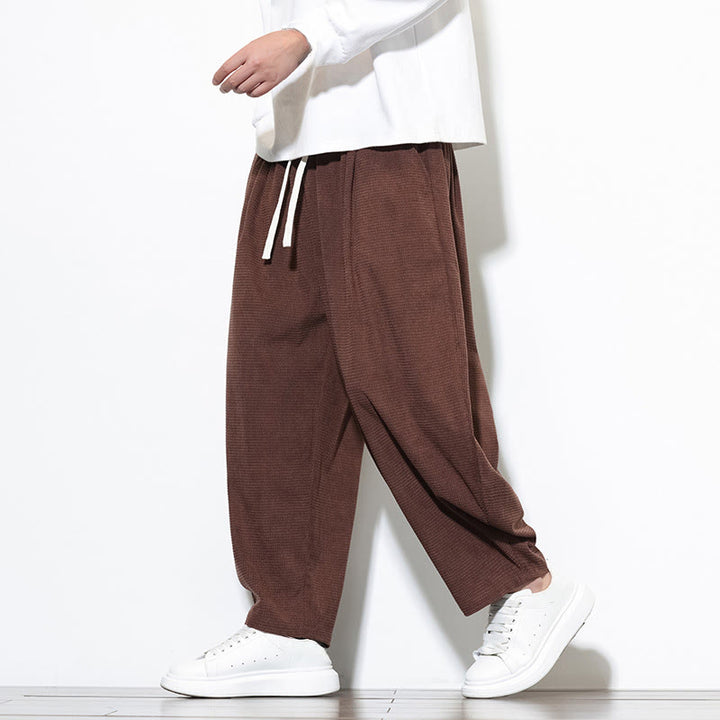 Pantalon sarouel Buddha Stones pour homme, uni, en pur coton côtelé, longueur cheville, avec poches - image 27