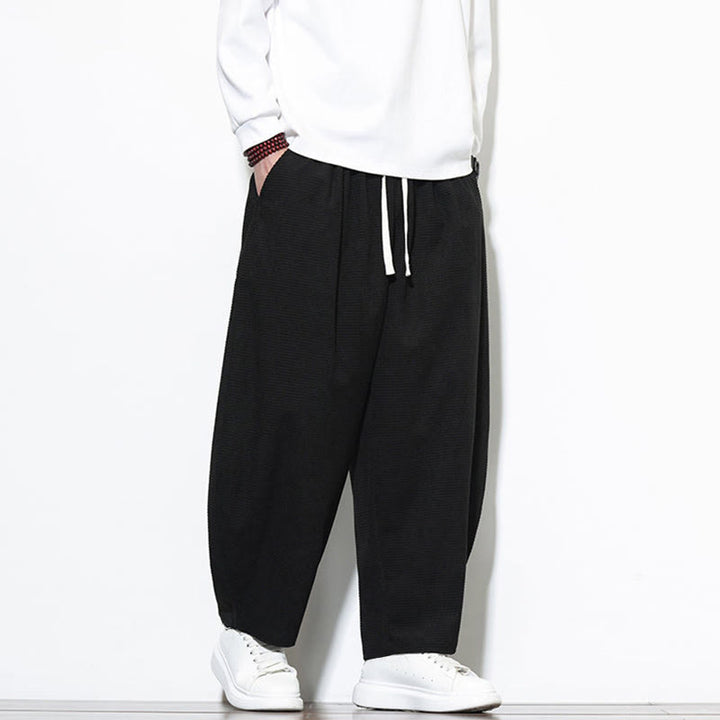 Pantalon sarouel Buddha Stones pour homme, uni, en pur coton côtelé, longueur cheville, avec poches - image 20