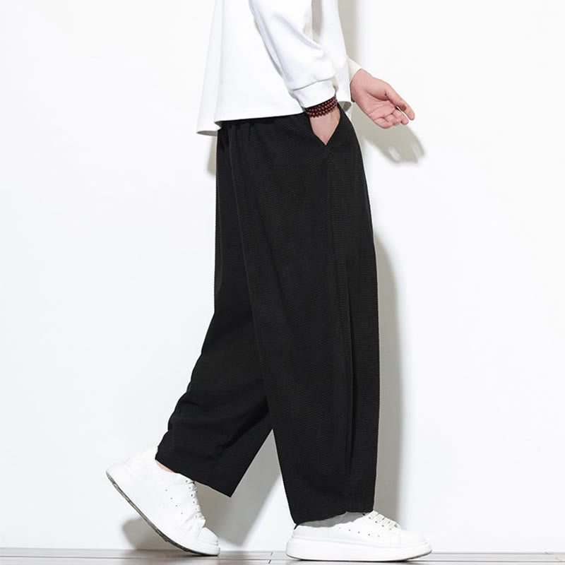 Pantalon sarouel Buddha Stones pour homme, uni, en pur coton côtelé, longueur cheville, avec poches - image 24