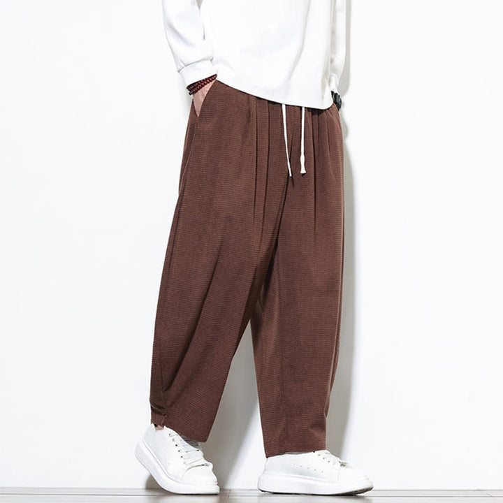 Pantalon sarouel Buddha Stones pour homme, uni, en pur coton côtelé, longueur cheville, avec poches - image 31