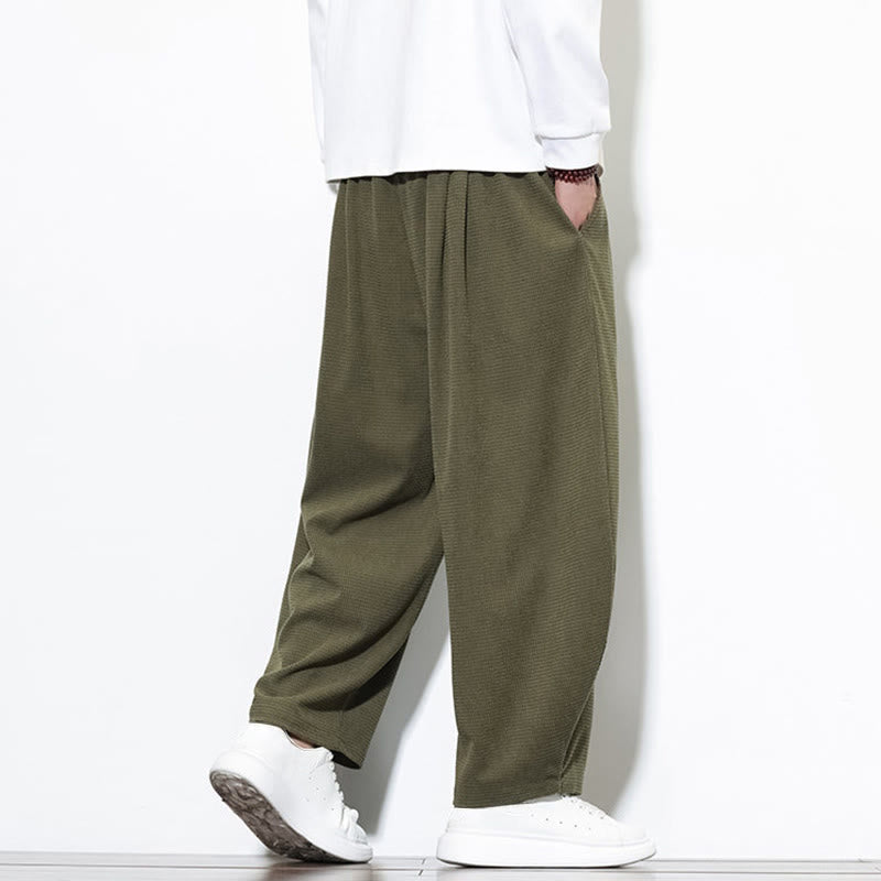 Pantalon sarouel Buddha Stones pour homme, uni, en pur coton côtelé, longueur cheville, avec poches - image 7