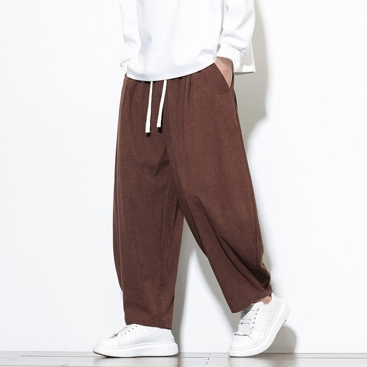 Pantalon sarouel Buddha Stones pour homme, uni, en pur coton côtelé, longueur cheville, avec poches - Bordeaux - US/UK/AU46，EU56 (5XL) - image 25
