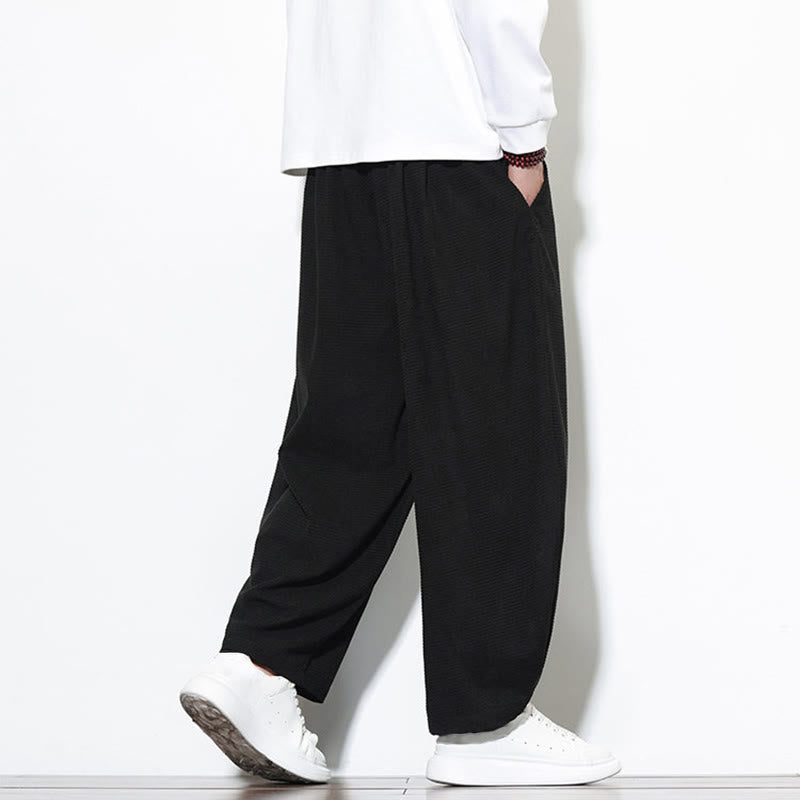 Pantalon sarouel Buddha Stones pour homme, uni, en pur coton côtelé, longueur cheville, avec poches - image 23