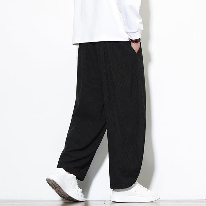 Pantalon sarouel Buddha Stones pour homme, uni, en pur coton côtelé, longueur cheville, avec poches - image 23