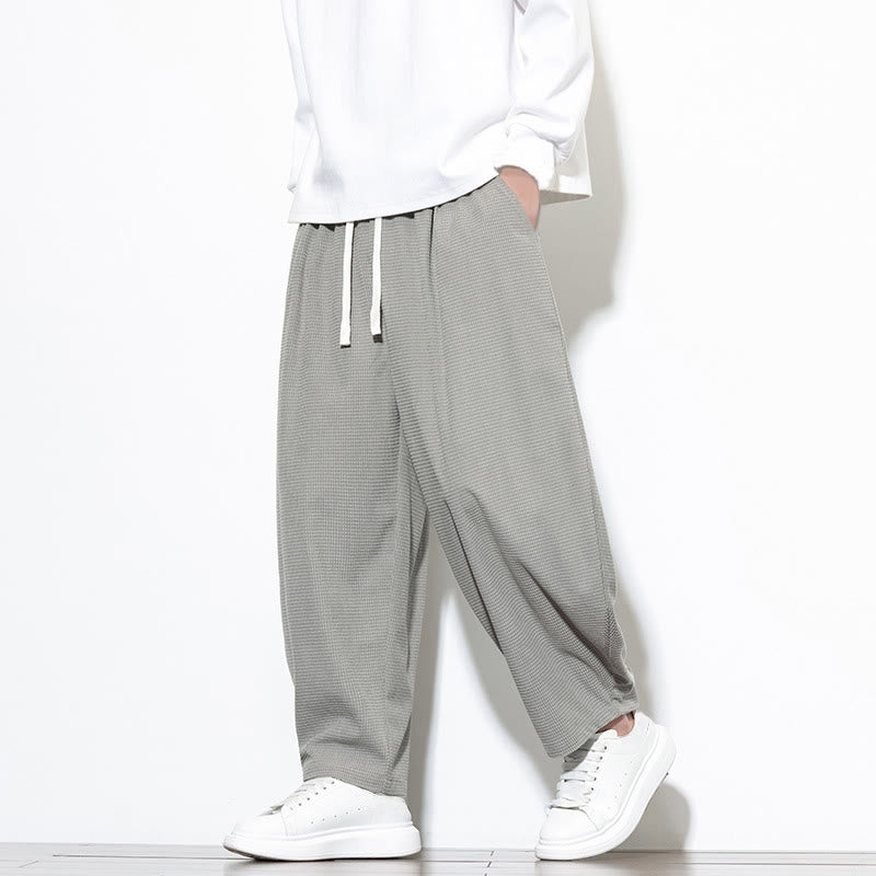 Pantalon sarouel Buddha Stones pour homme, uni, en pur coton côtelé, longueur cheville, avec poches - Gris clair - US/UK/AU46，EU56 (5XL) - image 8