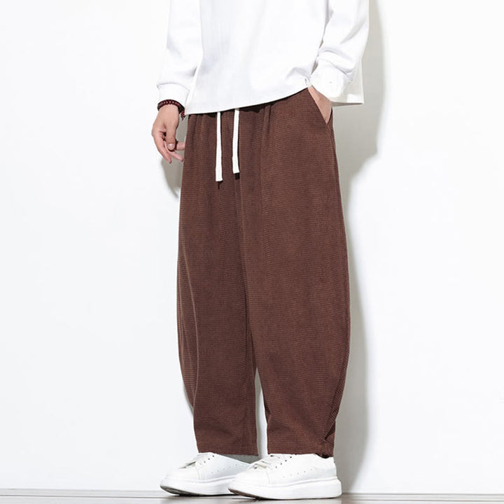 Pantalon sarouel Buddha Stones pour homme, uni, en pur coton côtelé, longueur cheville, avec poches - image 30