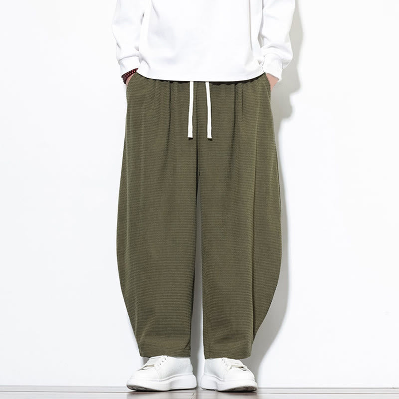 Pantalon sarouel Buddha Stones pour homme, uni, en pur coton côtelé, longueur cheville, avec poches - image 4