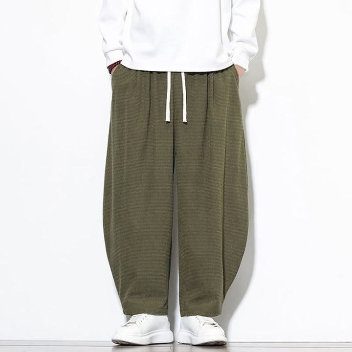 Pantalon sarouel Buddha Stones pour homme, uni, en pur coton côtelé, longueur cheville, avec poches - image 4