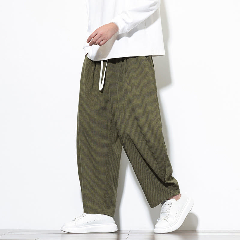 Pantalon sarouel Buddha Stones pour homme, uni, en pur coton côtelé, longueur cheville, avec poches - image 1