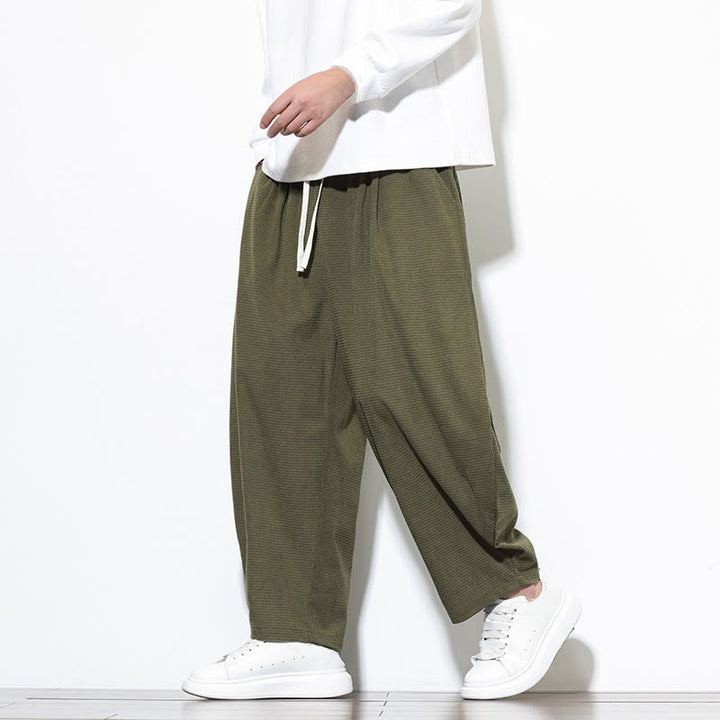 Pantalon sarouel Buddha Stones pour homme, uni, en pur coton côtelé, longueur cheville, avec poches - image 1