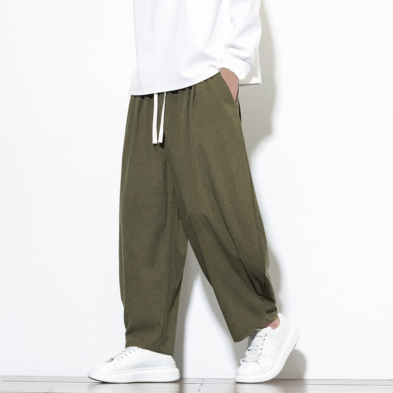 Pantalon sarouel Buddha Stones pour homme, uni, en pur coton côtelé, longueur cheville, avec poches - image 6