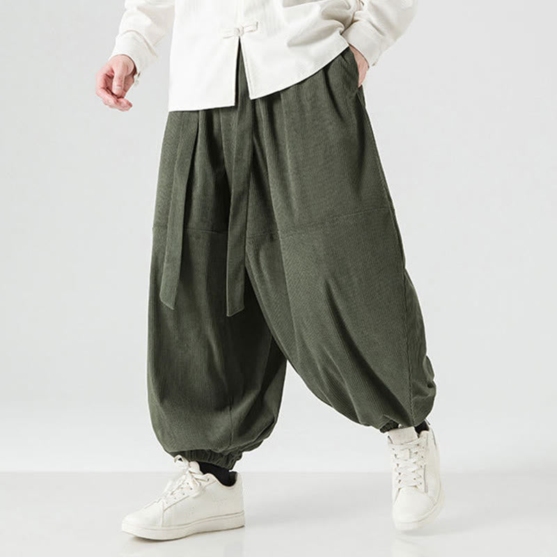 Pantalon Buddha Stones d'hiver en velours côtelé pur coton pour homme, couleur unie, avec poches - image 3