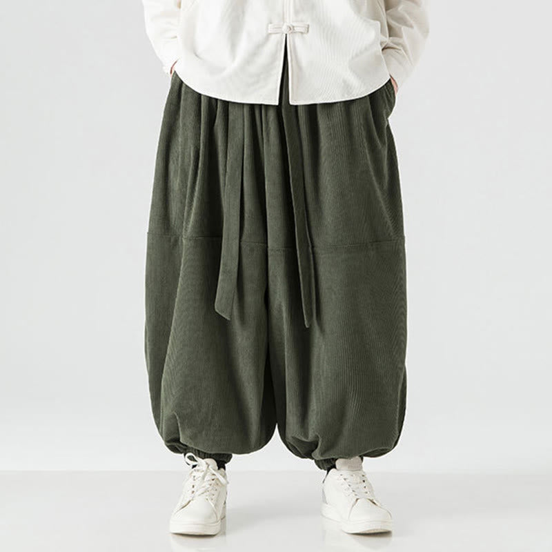 Pantalon Buddha Stones d'hiver en velours côtelé pur coton pour homme, couleur unie, avec poches - image 1