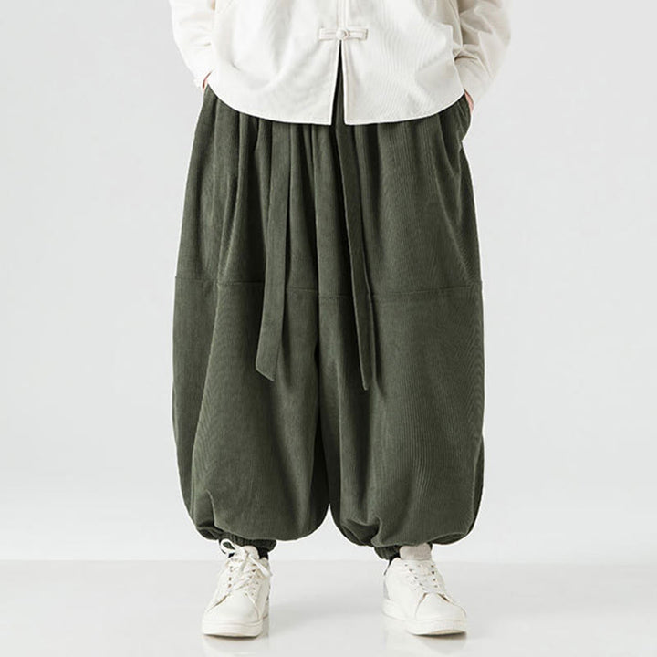 Pantalon Buddha Stones d'hiver en velours côtelé pur coton pour homme, couleur unie, avec poches - image 1