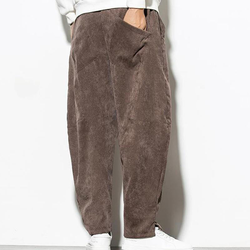 Pantalon fuselé en velours côtelé de coton pour homme avec poches, motif Buddha Stones Fall Pure Color - image 28
