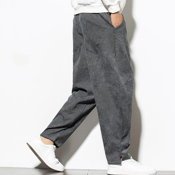 Pantalon fuselé en velours côtelé de coton pour homme avec poches, motif Buddha Stones Fall Pure Color - image 3