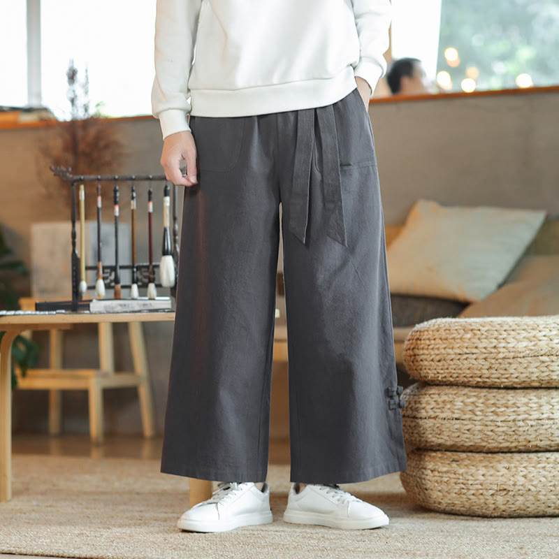 Pantalon large en coton avec cordon de serrage et poches pour homme, motif de Buddha Stones , motif grenouille chinoise - image 1