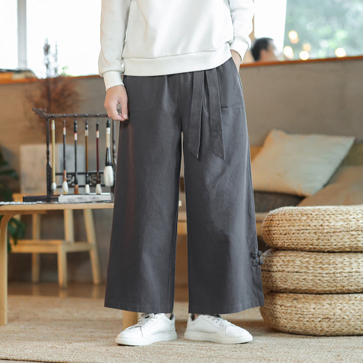 Pantalon large en coton avec cordon de serrage et poches pour homme, motif de Buddha Stones , motif grenouille chinoise - image 1