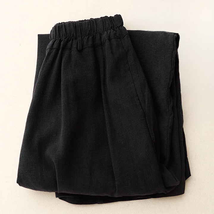 Pantalon large en coton uni avec poches pour femme Motif Buddha Stones - image 1