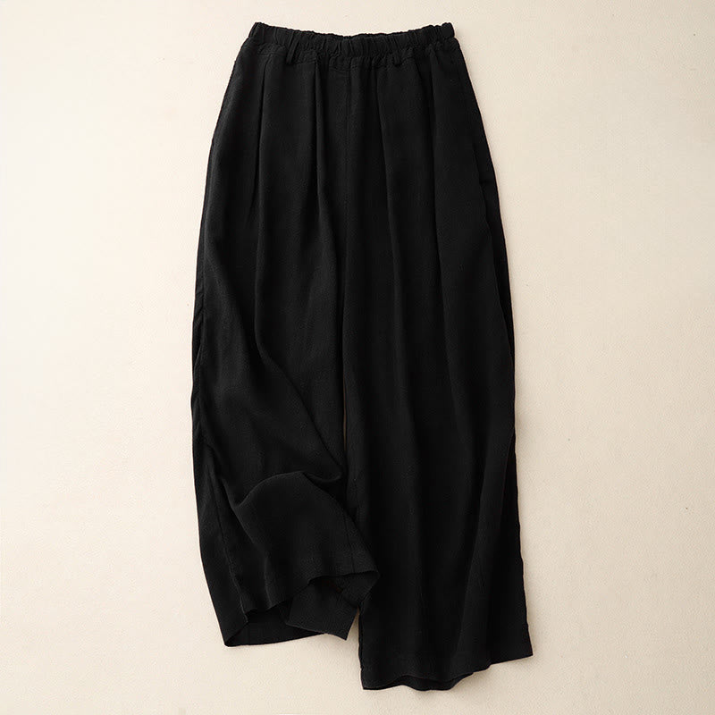 Pantalon large en coton uni avec poches pour femme Motif Buddha Stones - Noir - US8-10，UK/AU12-14，EU40-42 (2XL) - image 0