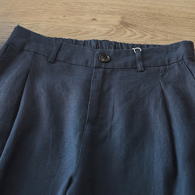 Pantalon large boutonné en coton uni avec poches pour femme Buddha Stones - image 3