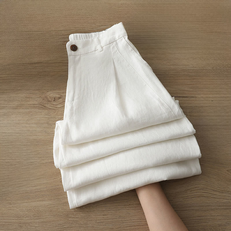 Pantalon large boutonné en coton uni avec poches pour femme Buddha Stones - image 6