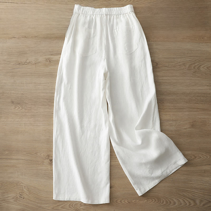 Pantalon large boutonné en coton uni avec poches pour femme Buddha Stones - image 5