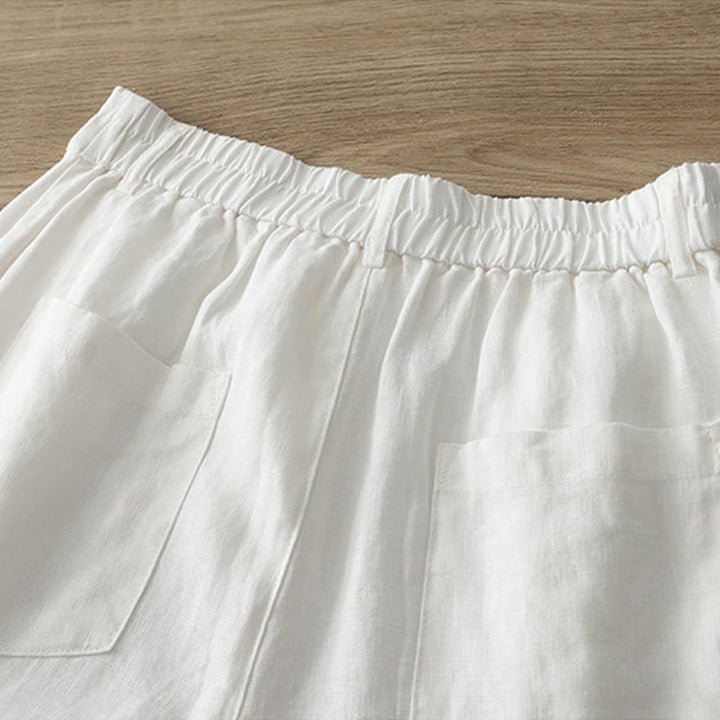 Pantalon large boutonné en coton uni avec poches pour femme Buddha Stones - image 8