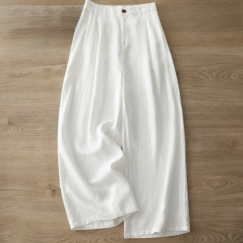 Pantalon large boutonné en coton uni avec poches pour femme Buddha Stones - Blanc - US8-10，UK/AU12-14，EU40-42 (2XL) - image 4