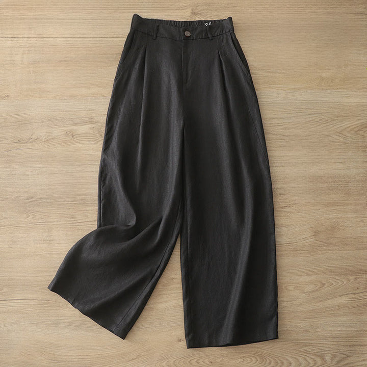 Pantalon large boutonné en coton uni avec poches pour femme Buddha Stones - Noir - US8-10，UK/AU12-14，EU40-42 (2XL) - image 16