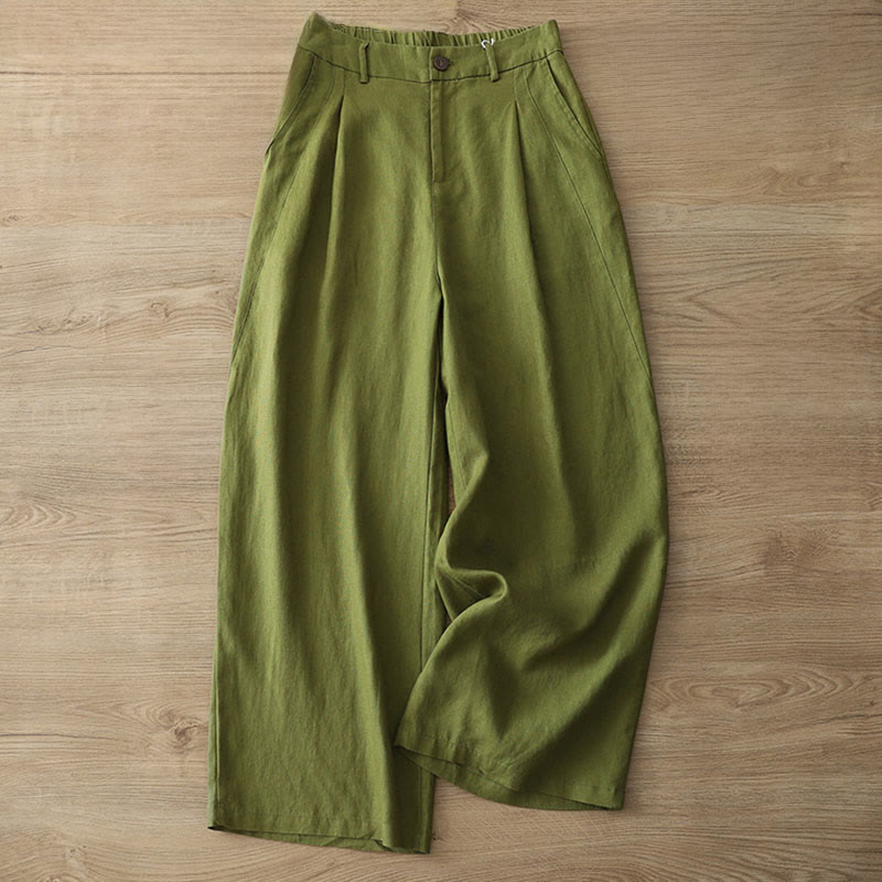 Pantalon large boutonné en coton uni avec poches pour femme Buddha Stones - OliveDrab - US8-10，UK/AU12-14，EU40-42 (2XL) - image 20