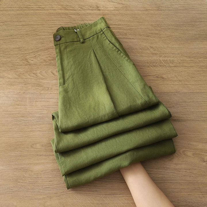 Pantalon large boutonné en coton uni avec poches pour femme Buddha Stones - image 23