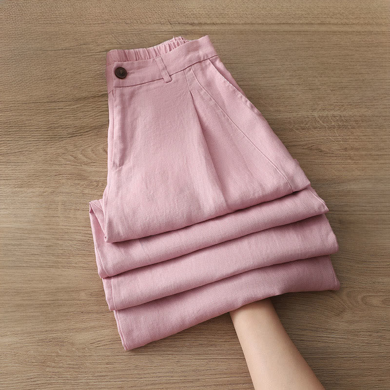 Pantalon large boutonné en coton uni avec poches pour femme Buddha Stones - image 26