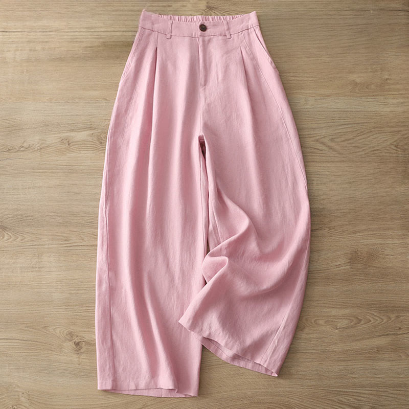 Pantalon large boutonné en coton uni avec poches pour femme Buddha Stones - Rose - US8-10，UK/AU12-14，EU40-42 (2XL) - image 25