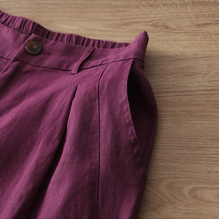 Pantalon large boutonné en coton uni avec poches pour femme Buddha Stones - image 33