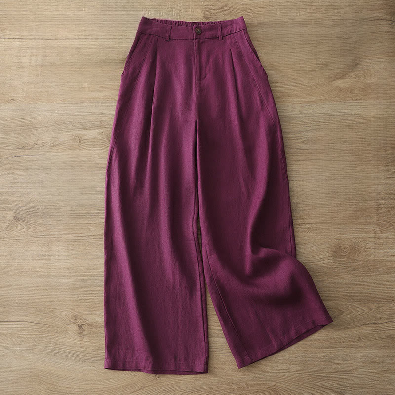 Pantalon large boutonné en coton uni avec poches pour femme Buddha Stones - Violet - US8-10，UK/AU12-14，EU40-42 (2XL) - image 30
