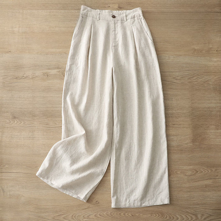 Pantalon large boutonné en coton uni avec poches pour femme Buddha Stones - Beige - US8-10，UK/AU12-14，EU40-42 (2XL) - image 34