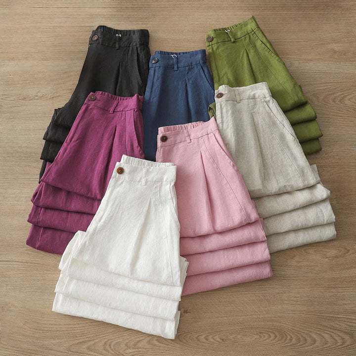 Pantalon large boutonné en coton uni avec poches pour femme Buddha Stones - image 38