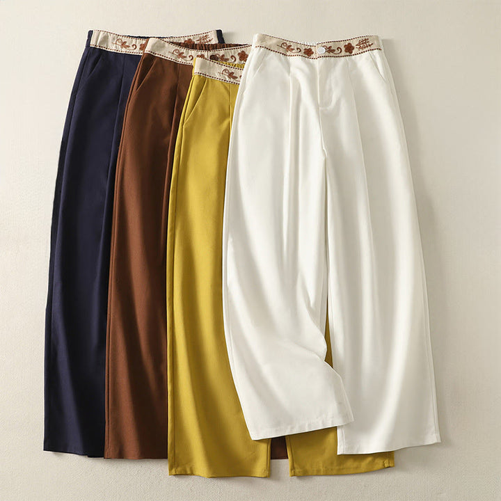 Pantalon large en polyester avec poches et motif brodé de Buddha Stones pour femme - image 0