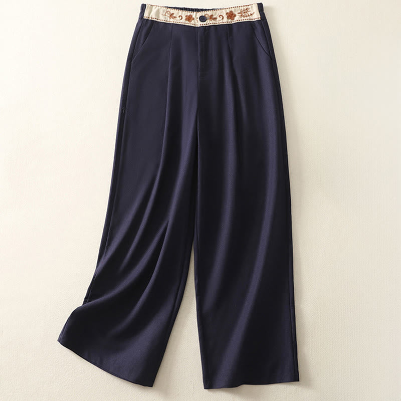 Pantalon large en polyester avec poches et motif brodé de Buddha Stones pour femme - Marine - US12，UK/AU16，EU44 (2XL) - image 15