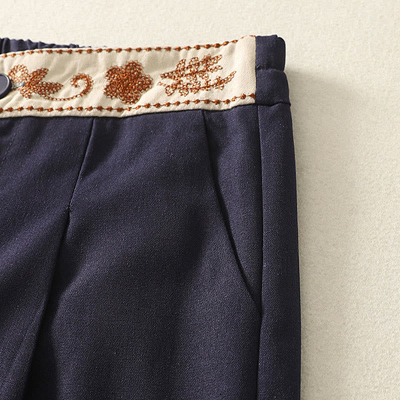 Pantalon large en polyester avec poches et motif brodé de Buddha Stones pour femme - image 16