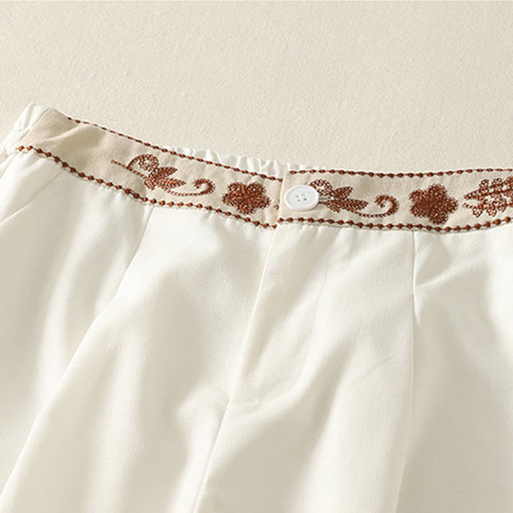 Pantalon large en polyester avec poches et motif brodé de Buddha Stones pour femme - image 3