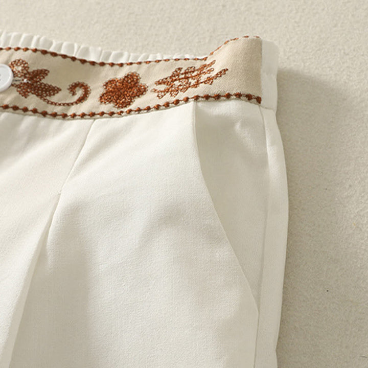 Pantalon large en polyester avec poches et motif brodé de Buddha Stones pour femme - image 7