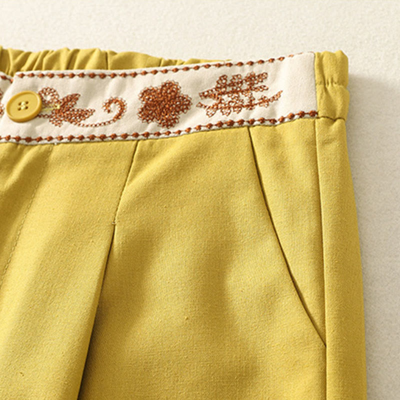 Pantalon large en polyester avec poches et motif brodé de Buddha Stones pour femme - image 12