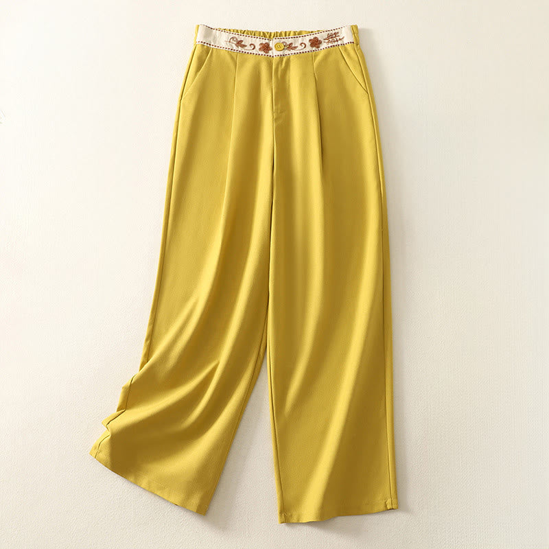 Pantalon large en polyester avec poches et motif brodé de Buddha Stones pour femme - Or - US12，UK/AU16，EU44 (2XL) - image 10
