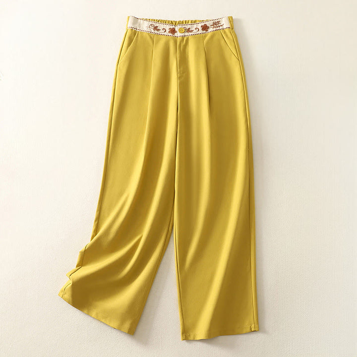 Pantalon large en polyester avec poches et motif brodé de Buddha Stones pour femme - Or - US12，UK/AU16，EU44 (2XL) - image 10