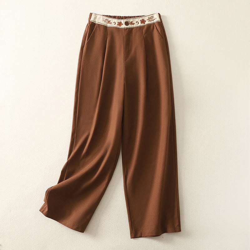 Pantalon large en polyester avec poches et motif brodé de Buddha Stones pour femme - Terre de sienne - US12，UK/AU16，EU44 (2XL) - image 20