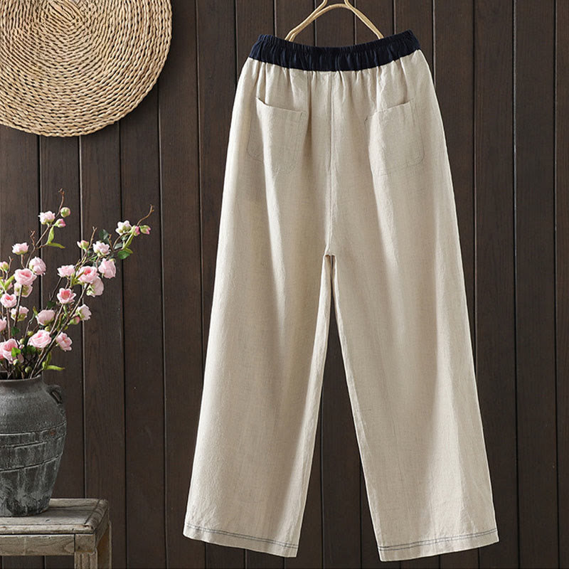 Pantalon droit décontracté en coton avec poches pour femme, motif Buddha Stones, avec cordon de serrage coloré - image 1