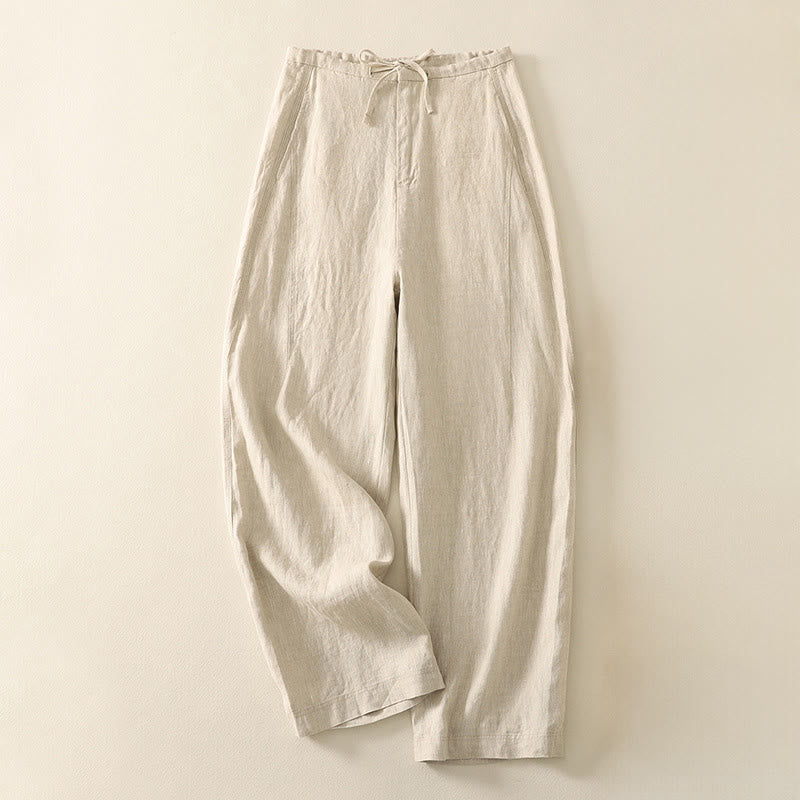 Pantalon décontracté en coton uni avec poches Buddha Stones pour femme - PapayaWhip - US8-10，UK/AU12-14，EU40-42 (2XL) - image 0