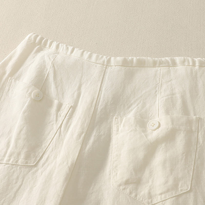 Pantalon décontracté en coton uni avec poches Buddha Stones pour femme - image 11